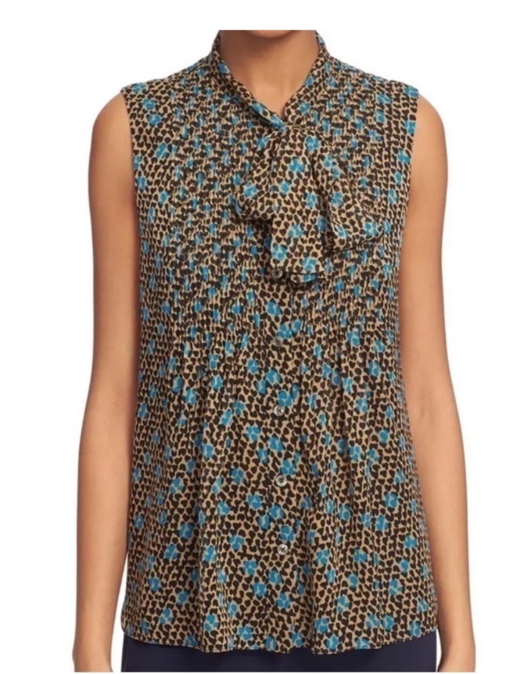 DVF Womens Aiden Bow Tie Neck Top Buttons Sleeveless Size 2